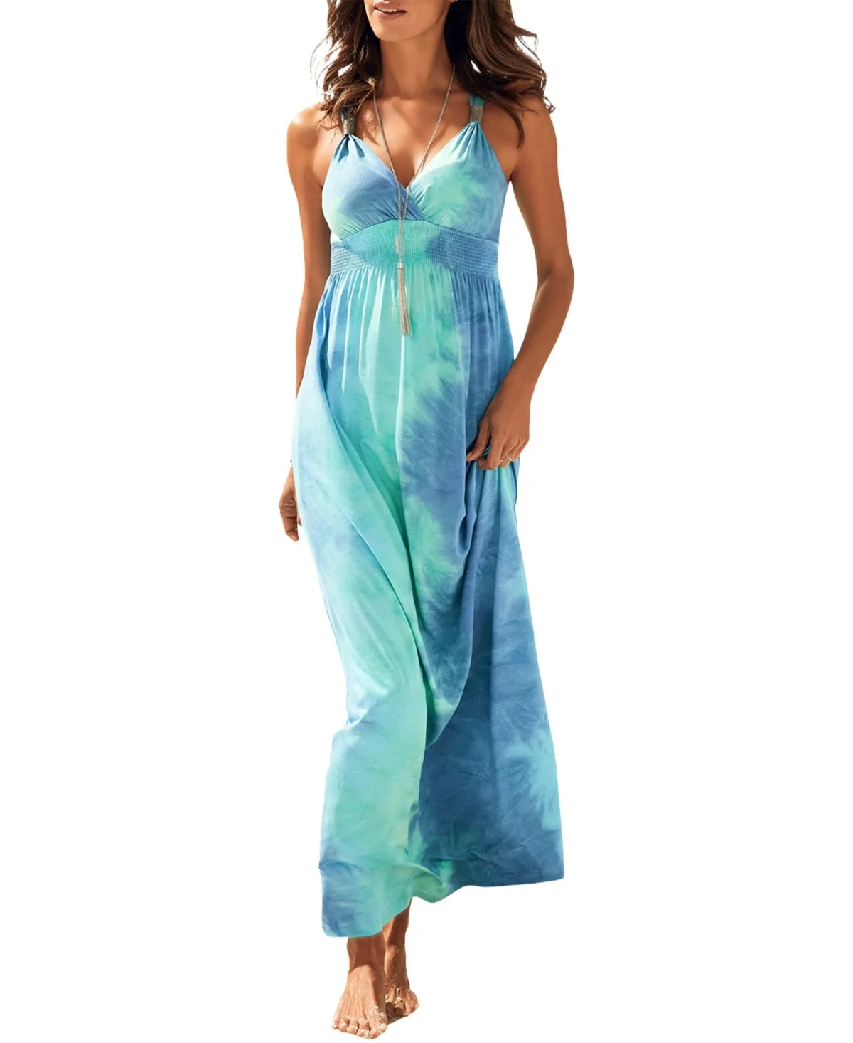 Printed Empire-Waist Sleeveless Maxi Dress