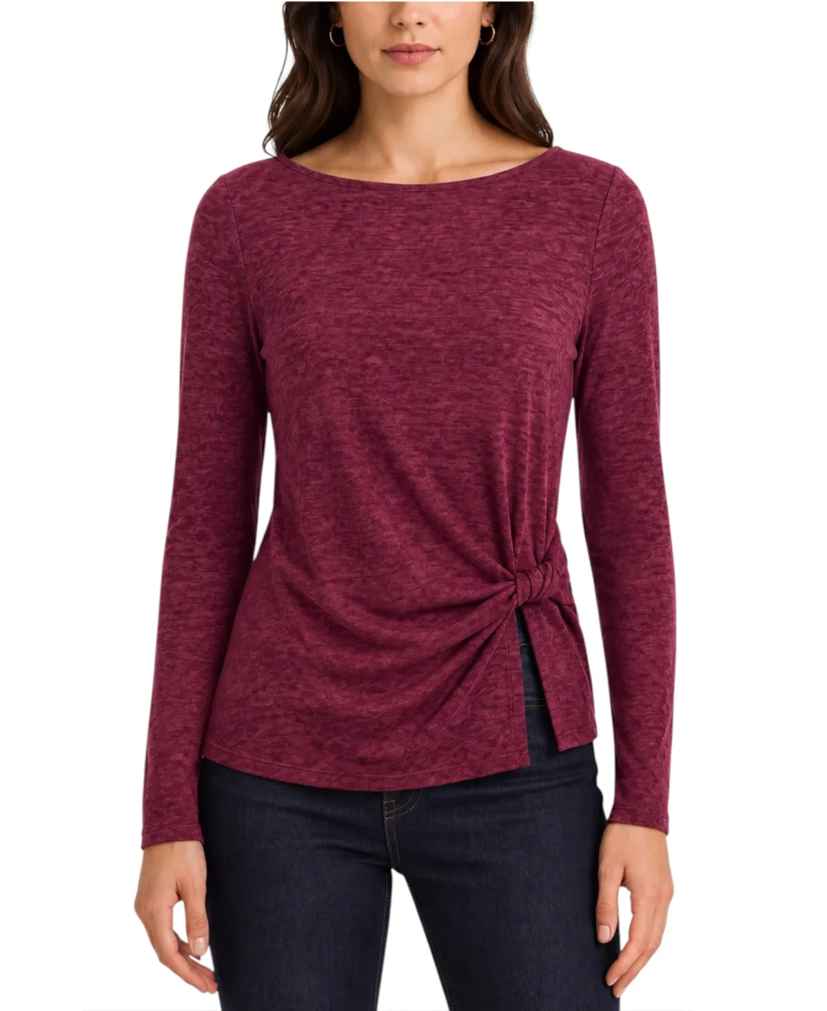 Long-Sleeve Boat Neck Twist Waist Top by Liverpool Los Angeles
