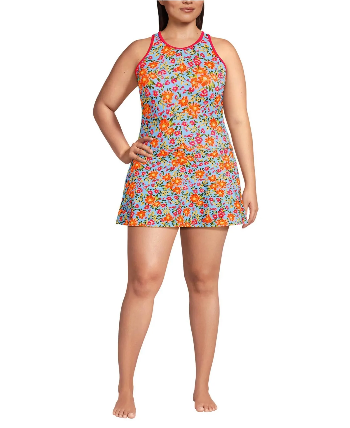 Tugless High Neck Swim Dress Swimsuit by Lands' End
