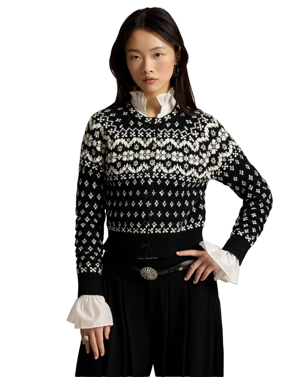 Fair Isle Crewneck Cropped Wool-Cotton Blend Cardigan by Polo Ralph Lauren
