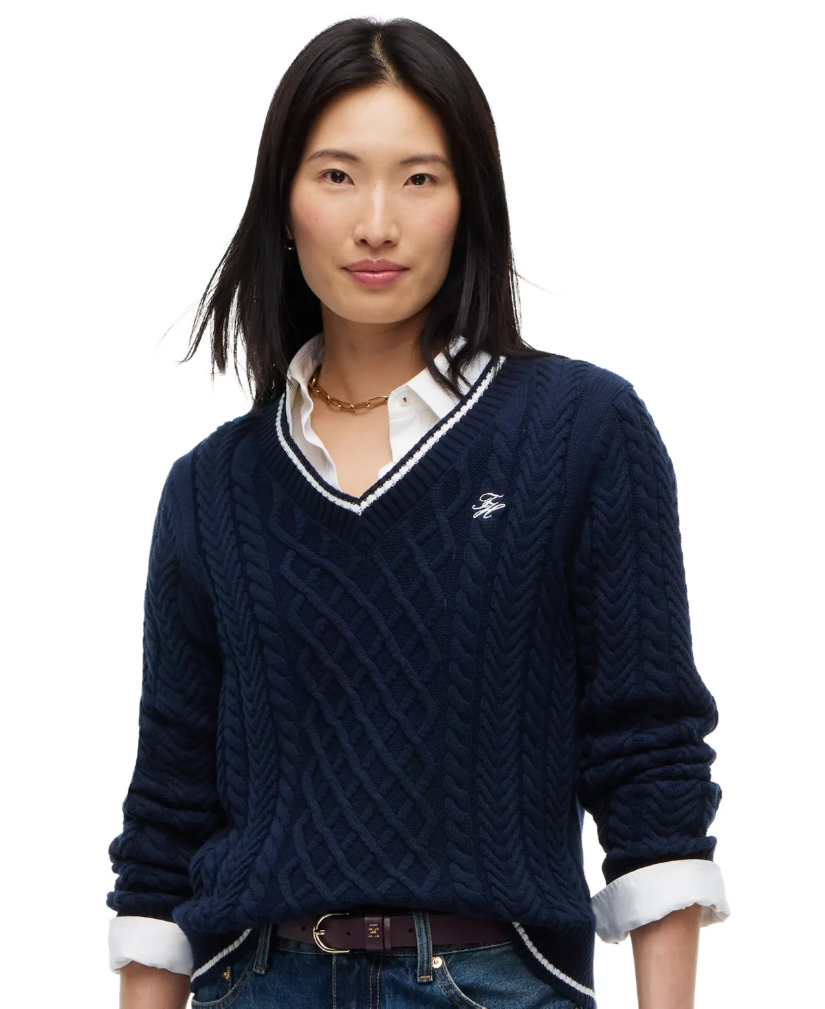 Cable-Knit V-Neck Sweater by Tommy Hilfiger