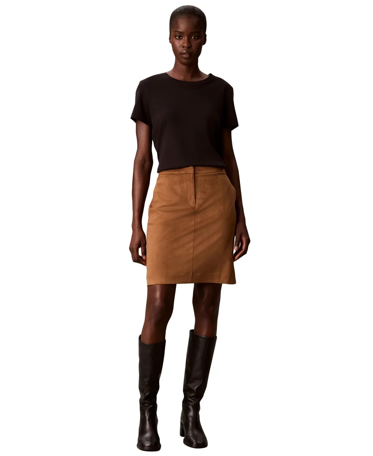 High-Waisted Pencil Faux Suede Skirt with Pockets by Calvin Klein