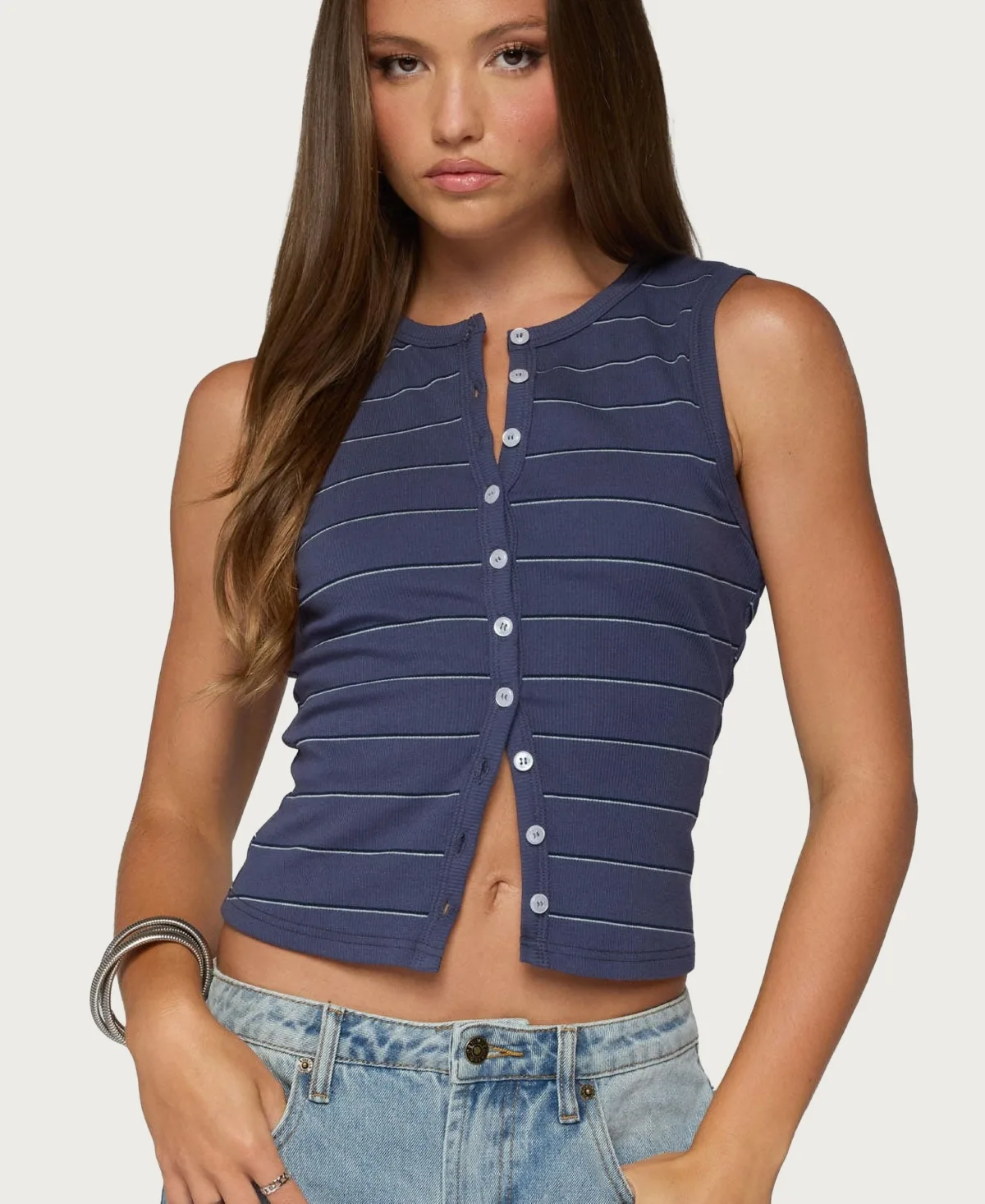 Brynne Striped Button Up Top by Edikted