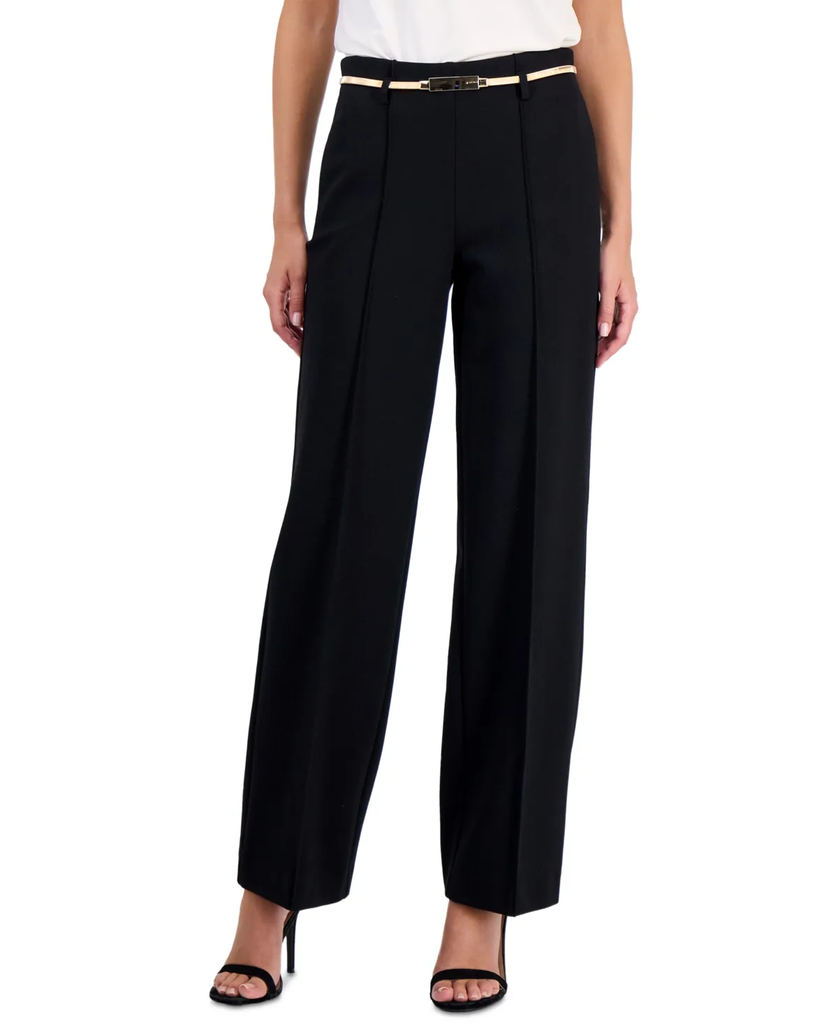 Wide-Leg Belted Pintuck Pants by Anne Klein