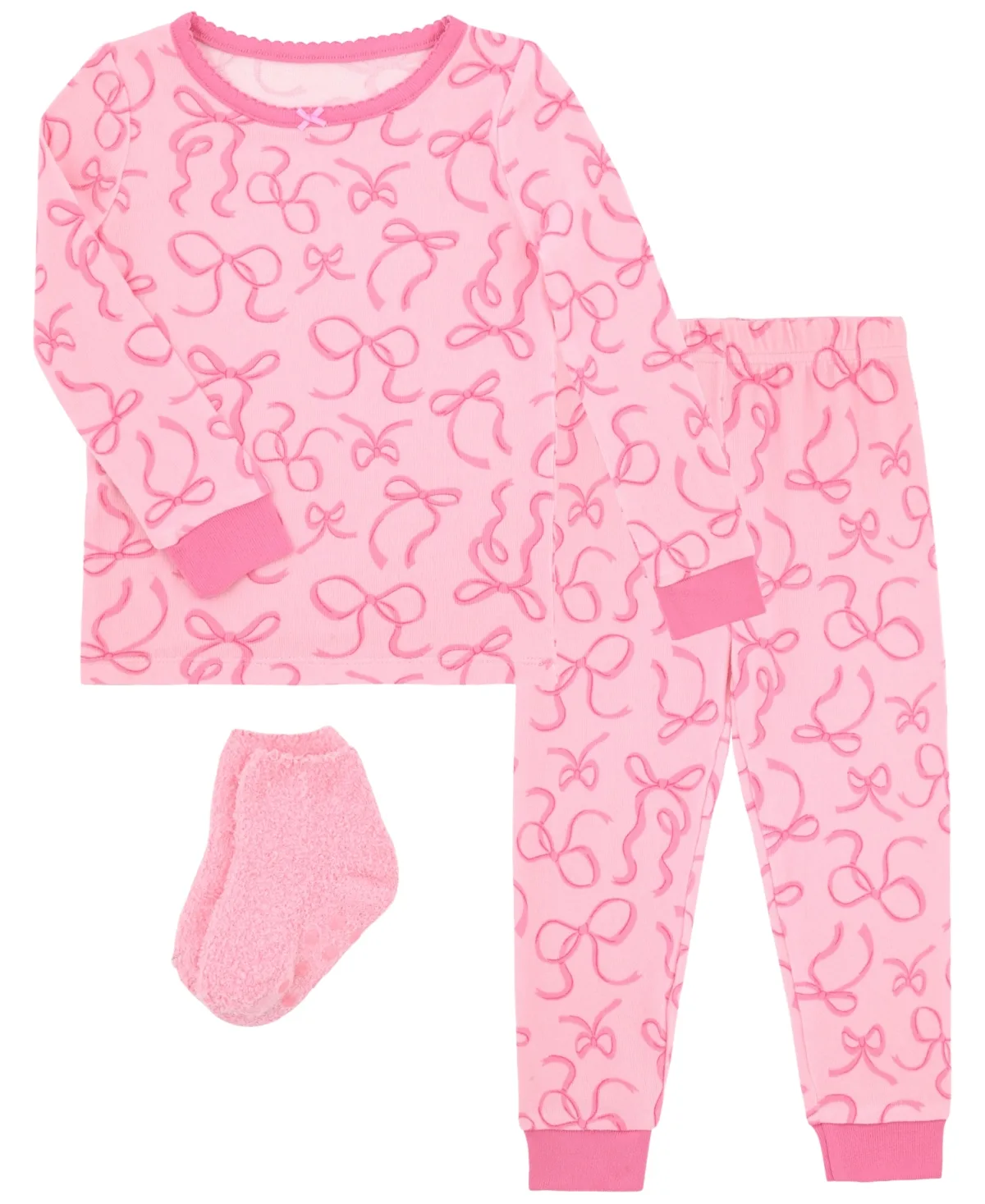 Bows Allover Print Pajama with Socks, 3-Piece Set by Max & Olivia