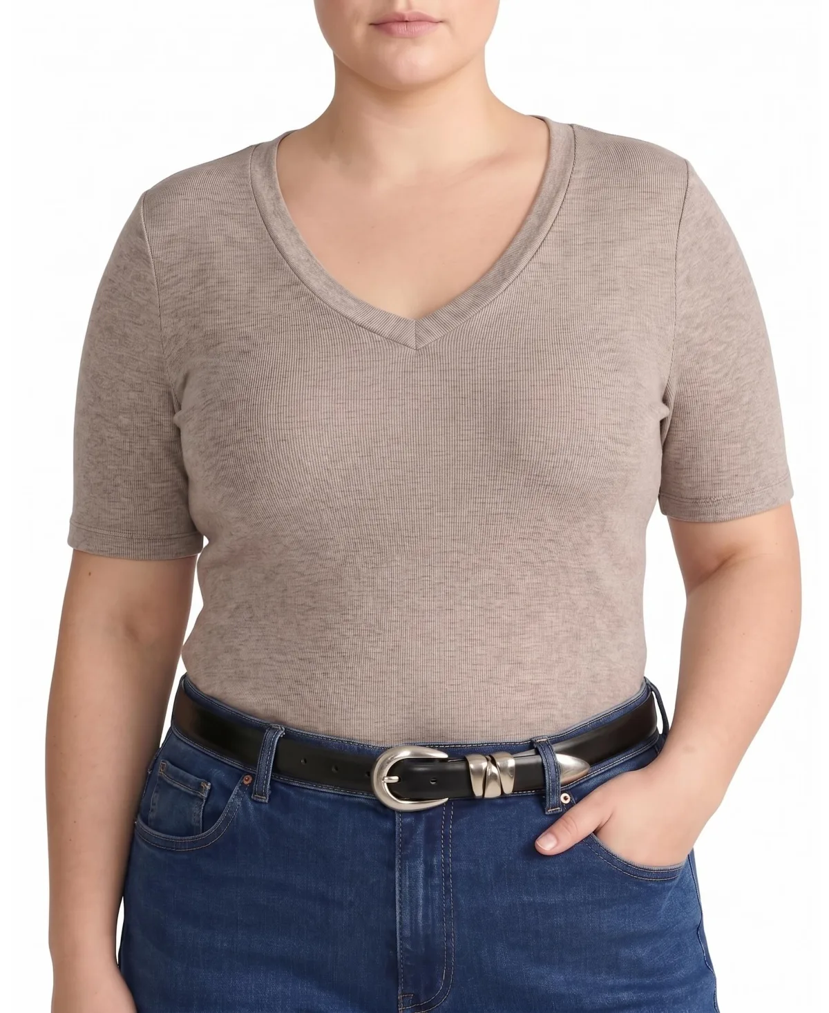 Cloud Rib Slim-Fit Ribbed V-Neck Short-Sleeve Tee by Universal Standard