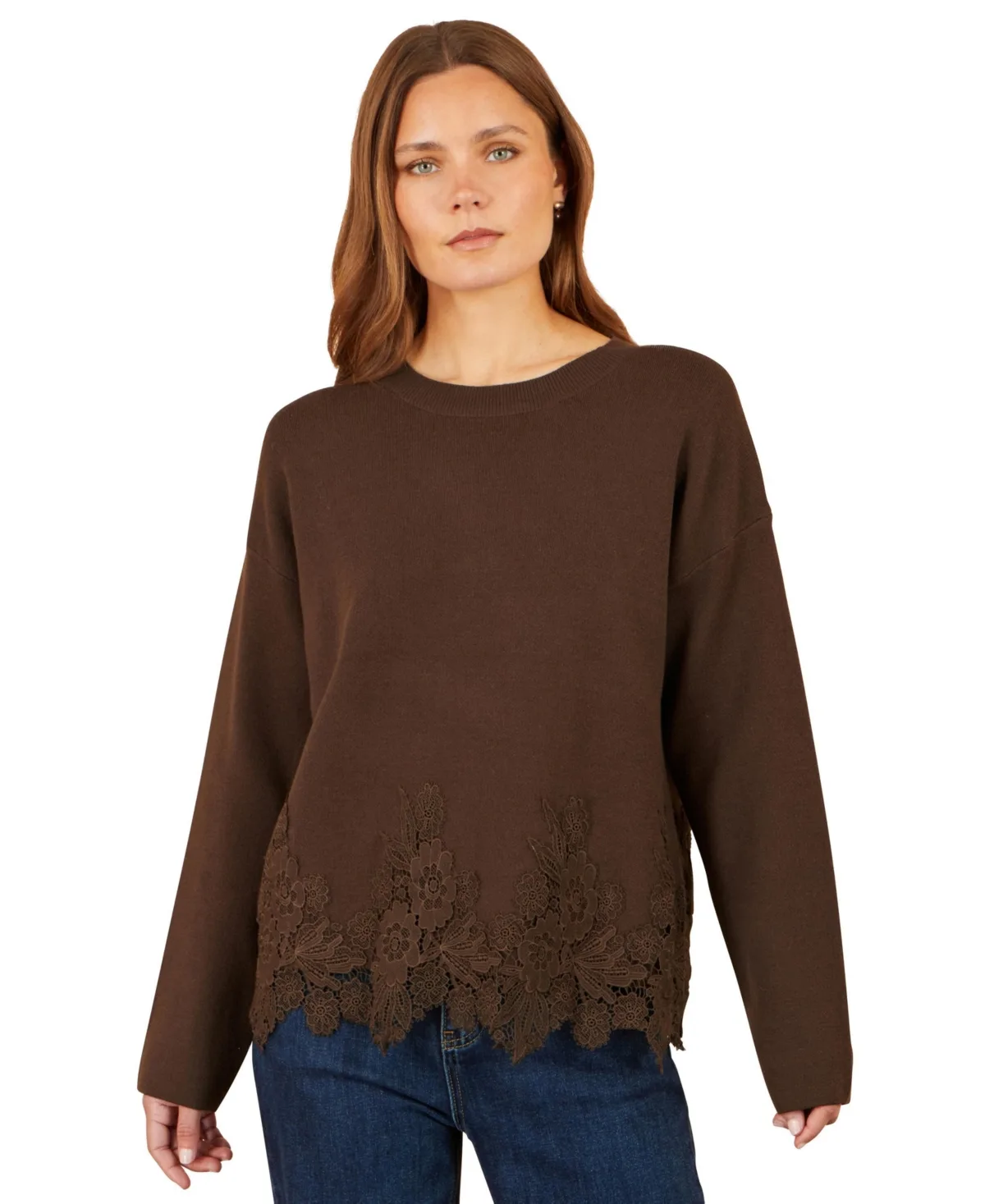 Relaxed Floral Lace-Trim Jumper by Yumi