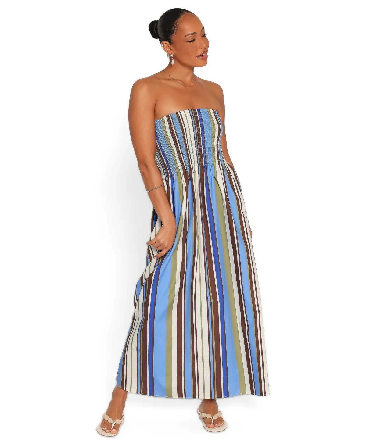 Nella Strapless Striped Maxi Dress by Petal and Pup