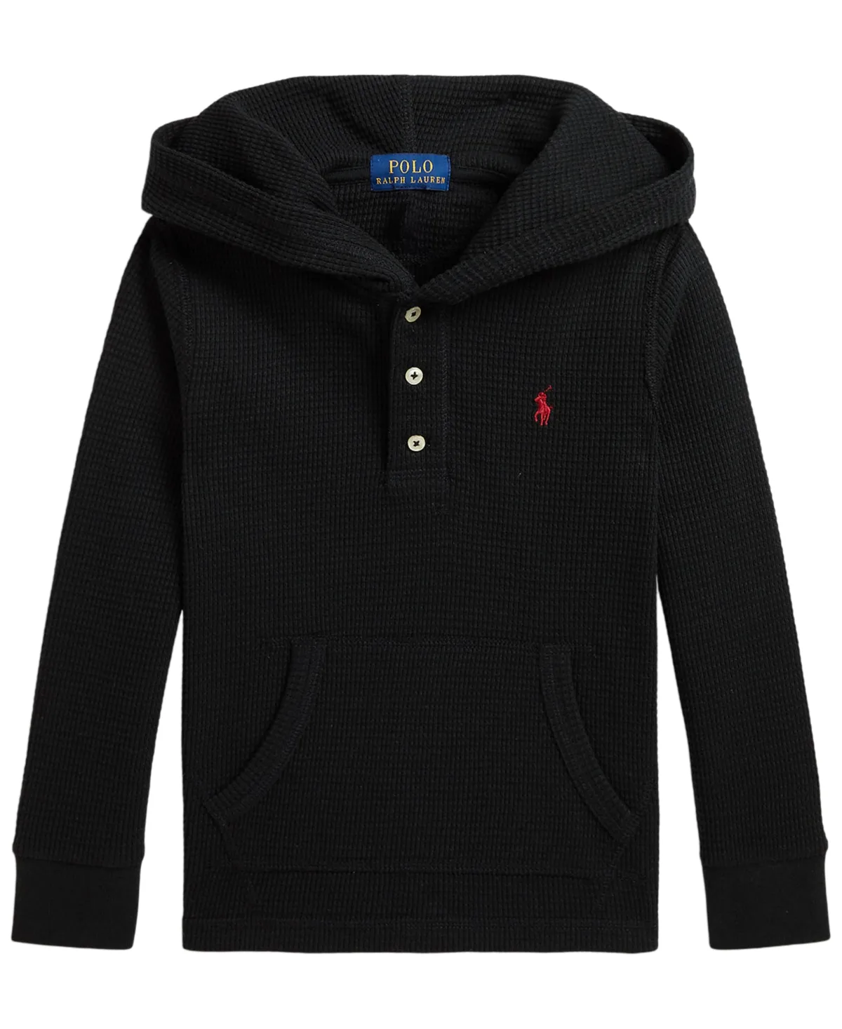 Hooded Waffle-Knit Long-Sleeve Henley Hoodie by Polo Ralph Lauren