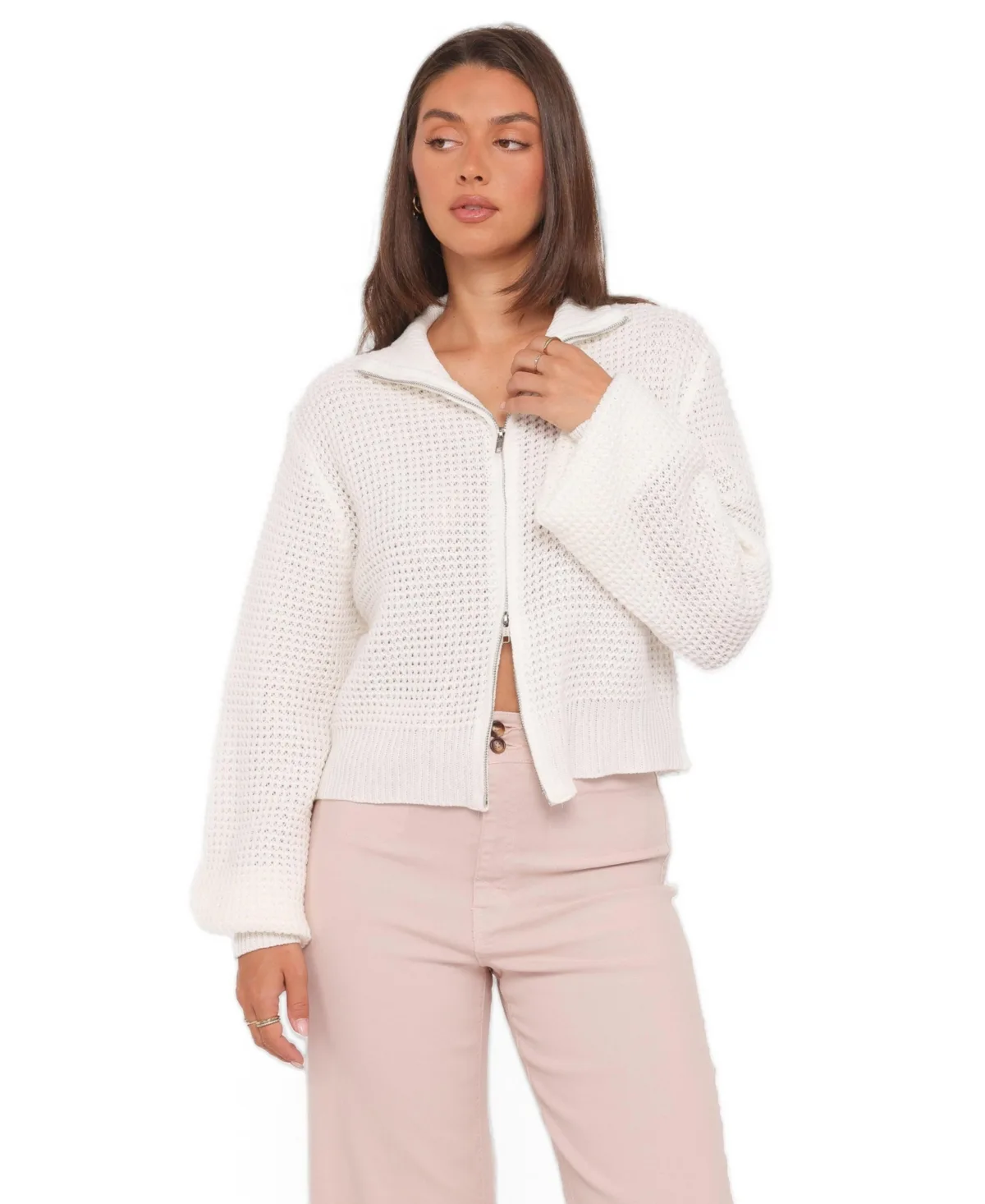 Inara Long-Sleeve Quarter-Zip Cardigan by Petal and Pup