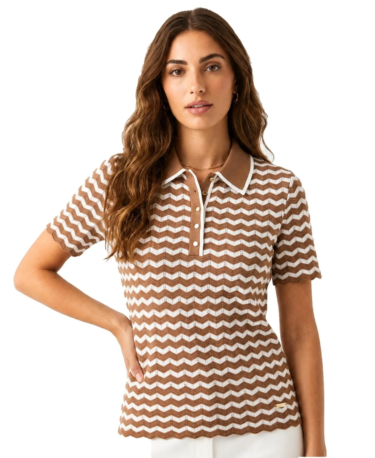 Chevron Stitch Novelty Polo Top by Jason Wu