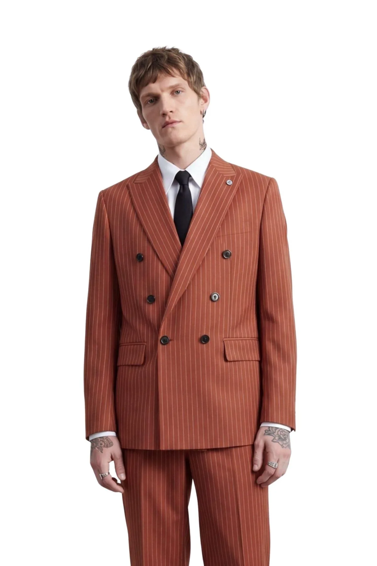Syrah Double Breasted Pinstripe Jacket by Twisted Tailor