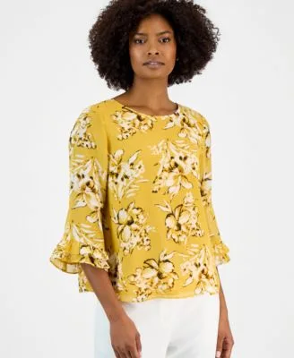 Ruffled Cuff 3/4 Sleeve Top by Kasper