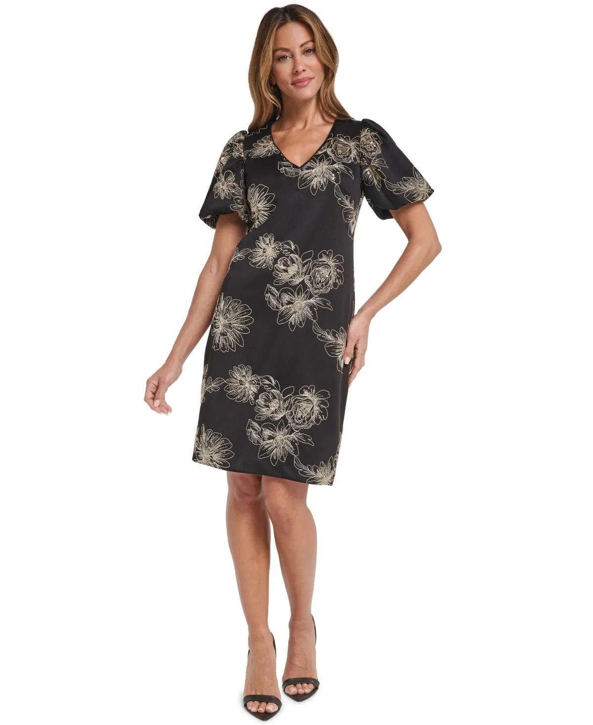 Puff-Sleeve Floral-Print Fit & Flare Dress by Eliza J