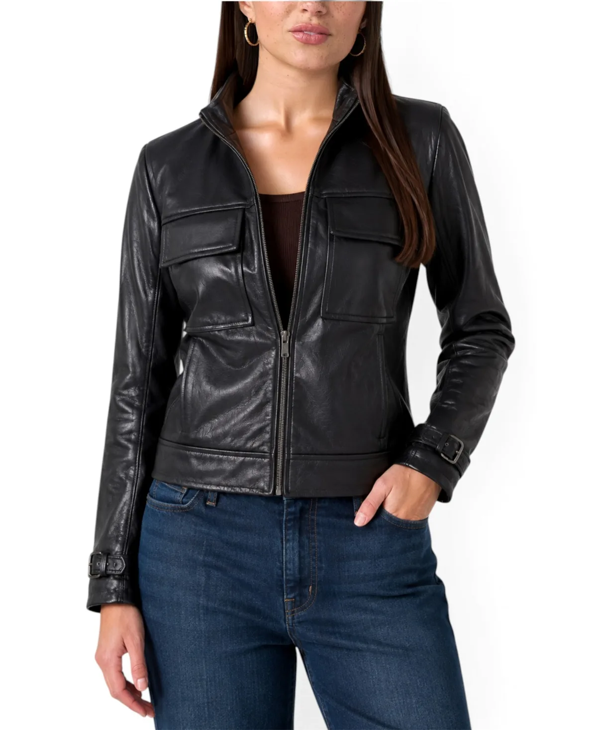 Faux Leather Moto Zip-Front Jacket