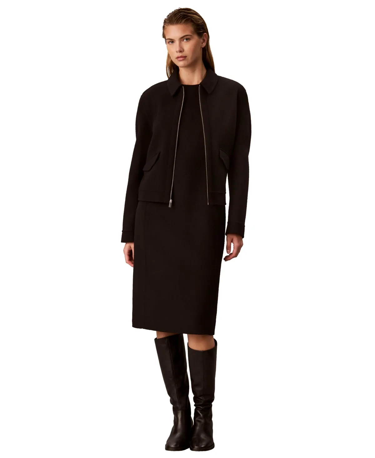 Sleeveless Sheath Midi Wool-Blend Dress by Calvin Klein