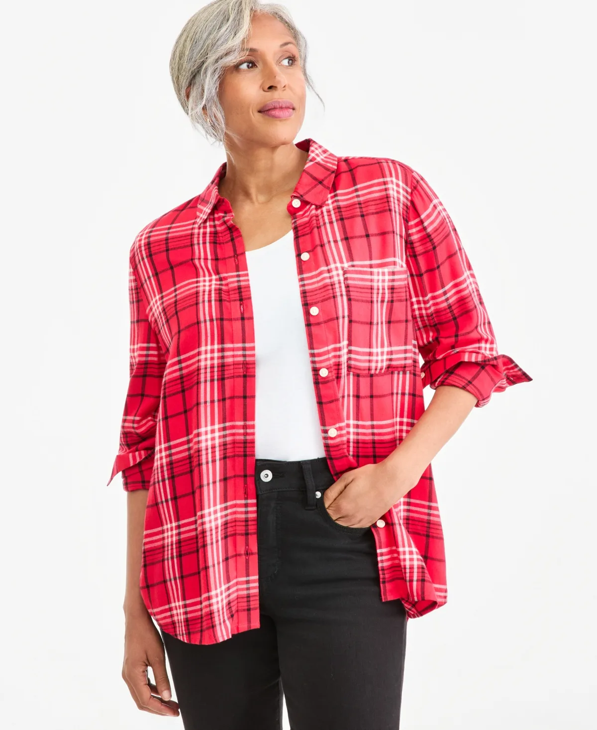 Plaid Button-Up Perfect Shirt by Style & Co