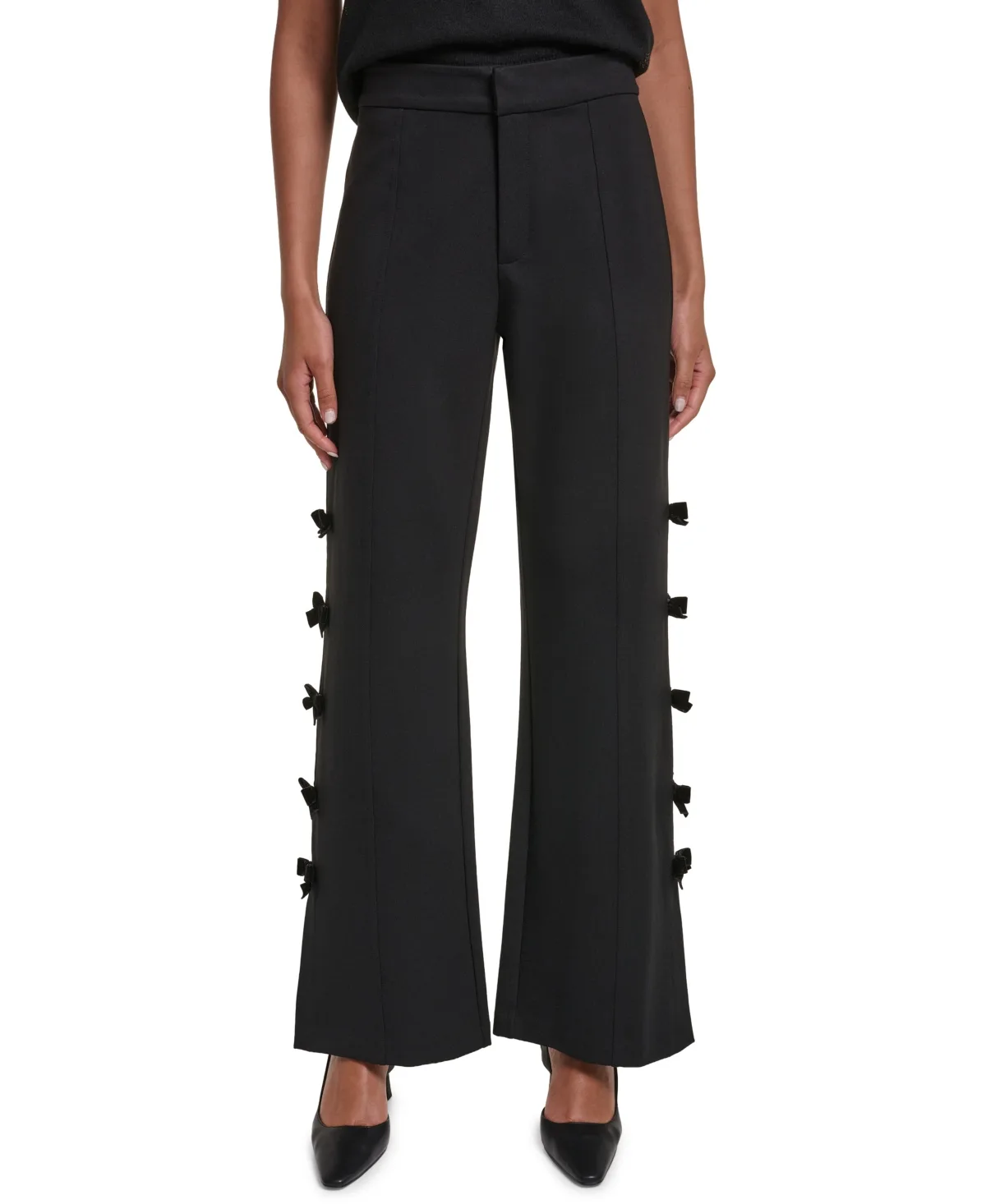 Soft Set Bow Bottom Wide-Leg Velvet Pants by Karl Lagerfeld