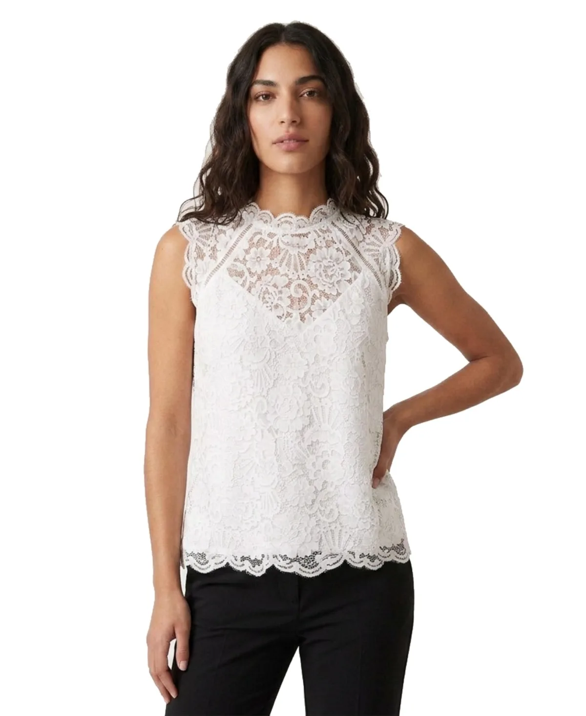 Floral-Lace Ruffle-Neck Sleeveless Top by Jason Wu