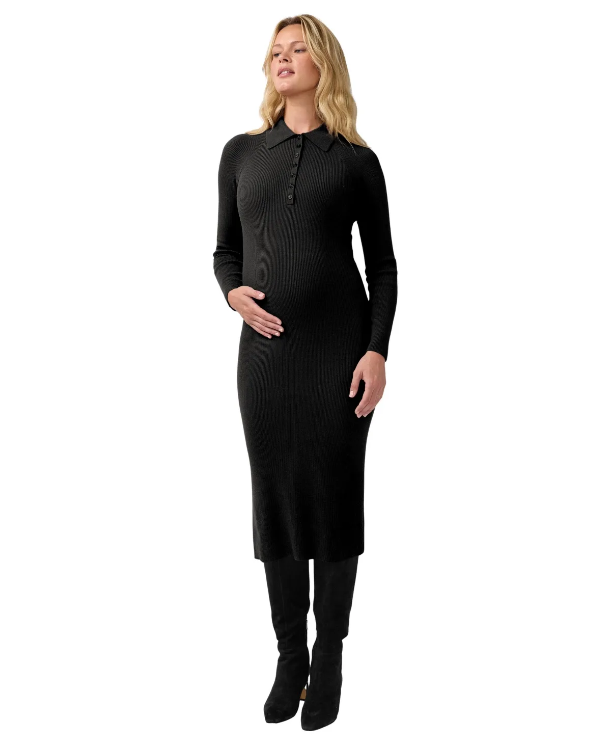 Maternity Ribbed Polo Nursing Midi Dress by Ingrid  Isabel