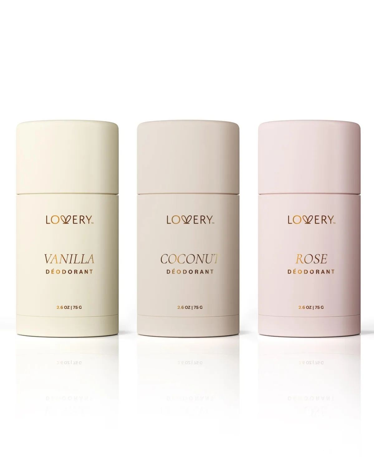 3-Piece Deodorant Anti-Perspirant Stick, Aluminum Free, Vanilla, Coconut, and Rose Deodorant Stick Gift Set by Lovery