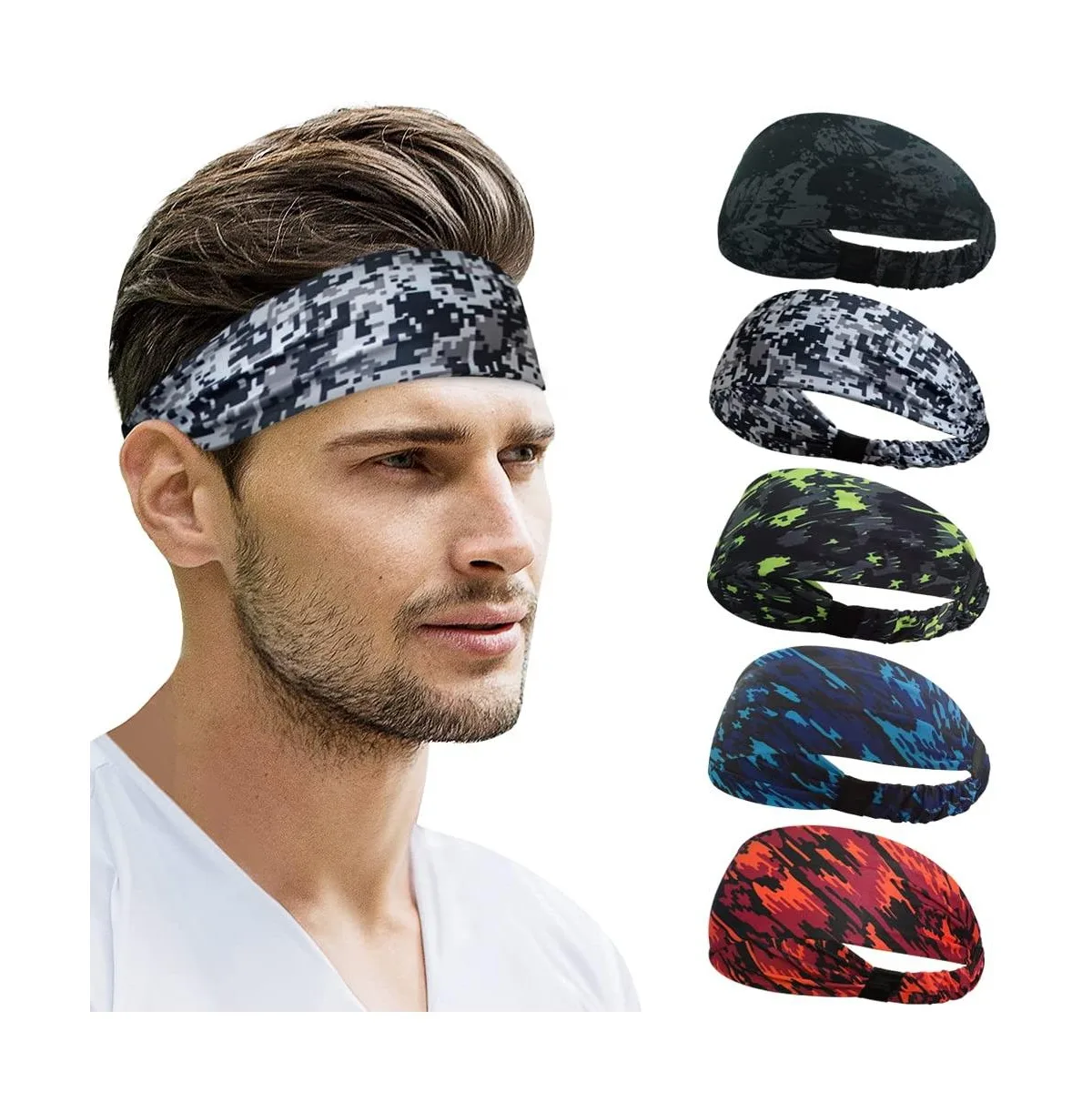5 Pack Sports Hair Bands Elastic Breathable Non Slip Workout Headbands by Sportneer