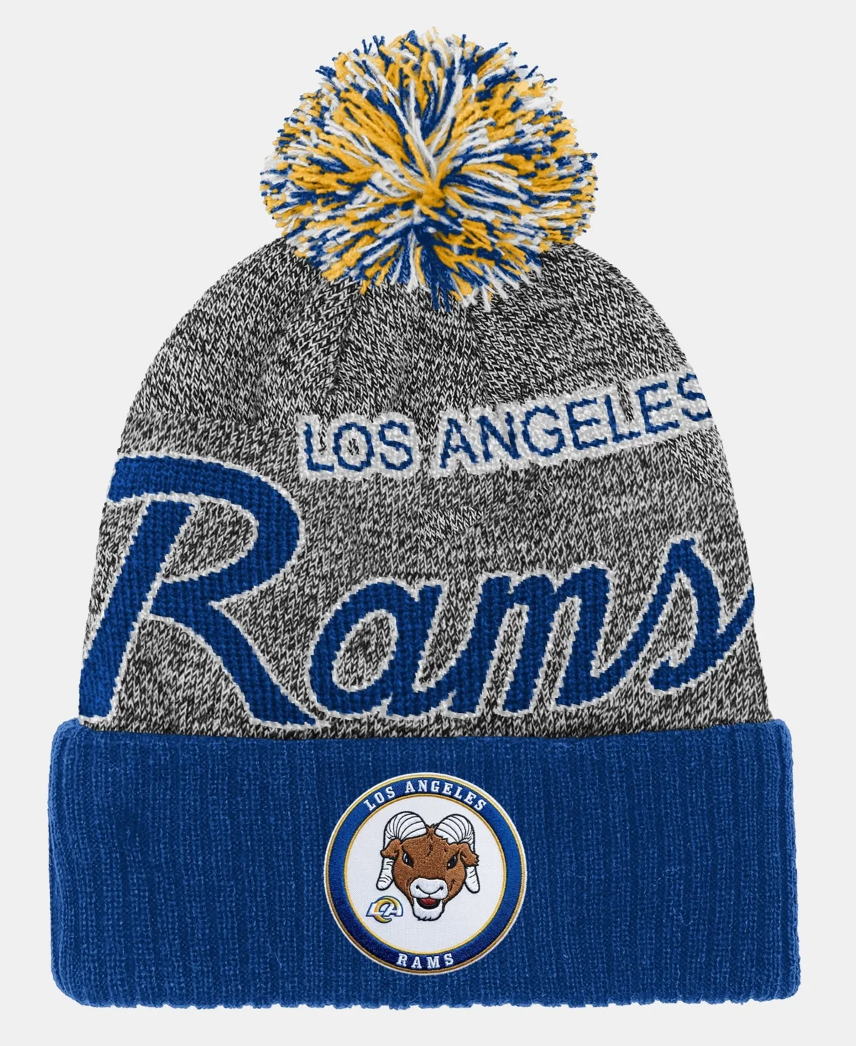 Los Angeles Rams Cuffed Knit Hat with Puff by Mitchell & Ness