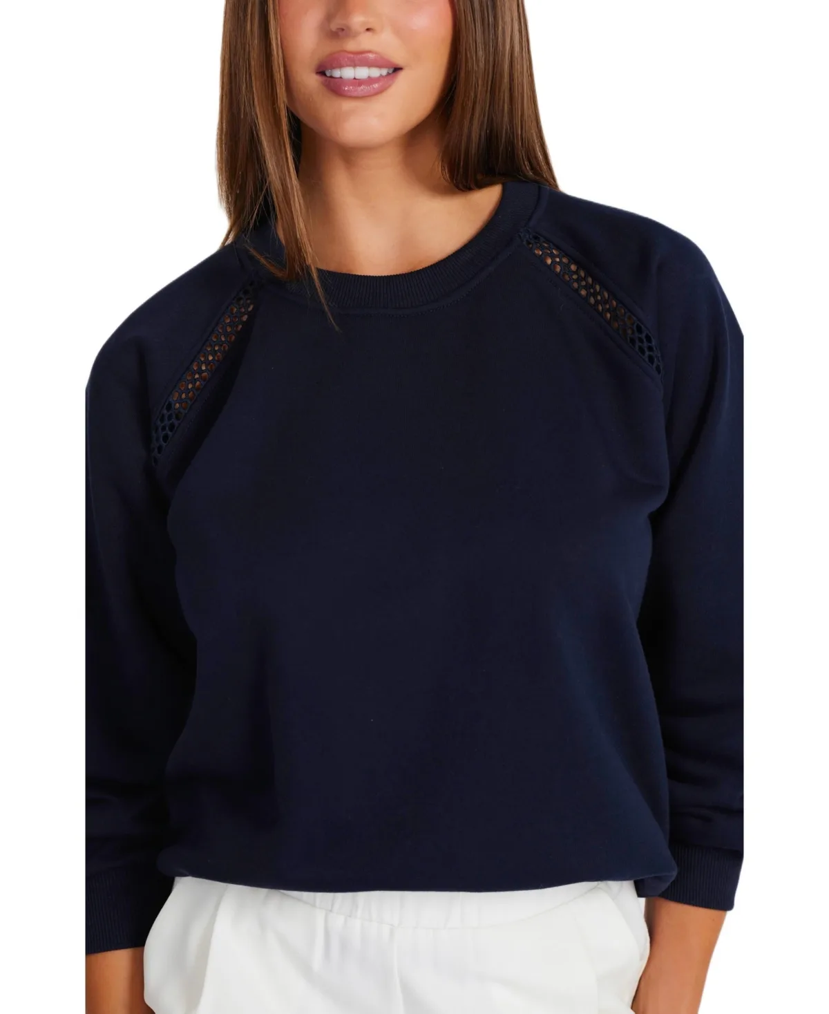 Bishop + Young Belmond Long Sleeve Scoop Neck Open-Knit Accents Sweatshirt by Bishop  Young