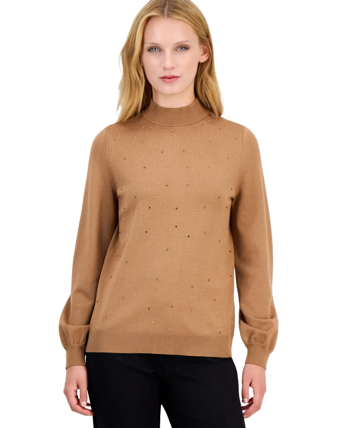 Mock-Neck Puff-Sleeve Sweater by Anne Klein