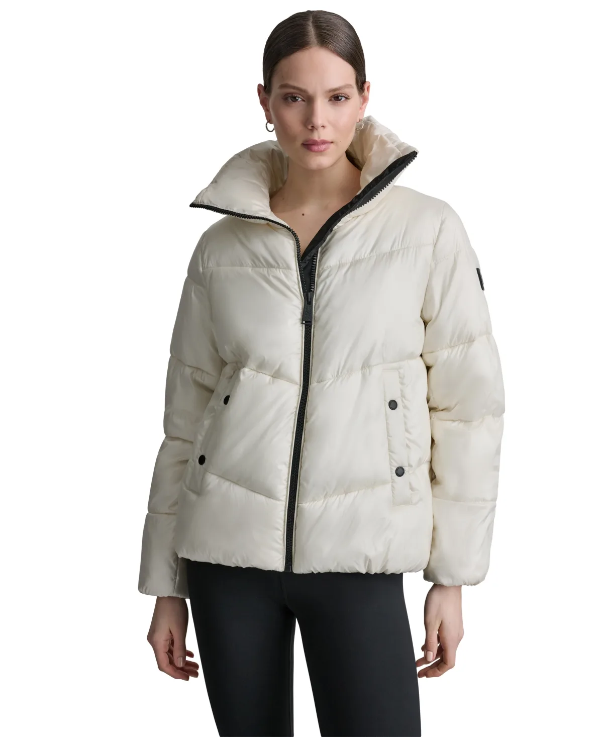Water-Resistant Quilted Puffer Jacket with Oversized Collar by DKNY