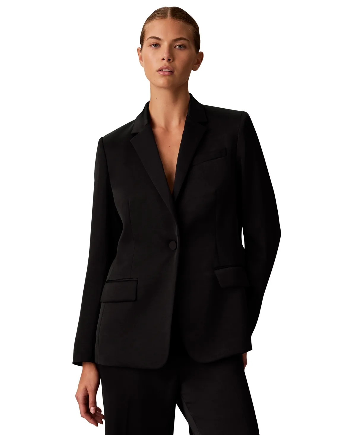 Slim-Fit Notch-Collar Satin Blazer by Calvin Klein