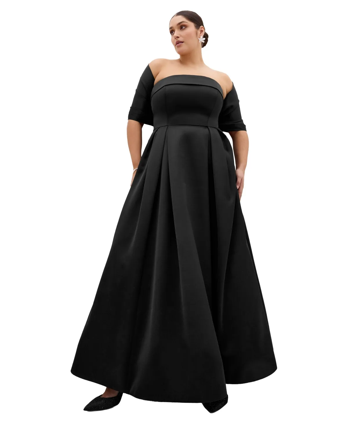 Duchess A-Line Straight Neck Satin Gown with Shawl by City Chic