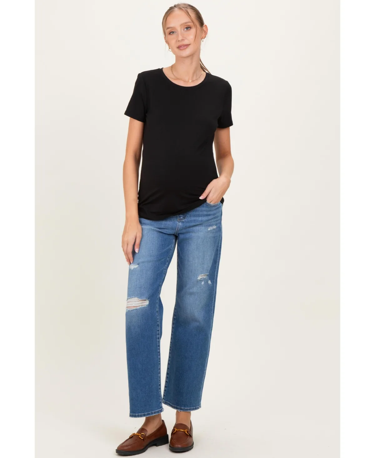 Distressed Ripped Knee Straight Leg Jeans by PinkBlush