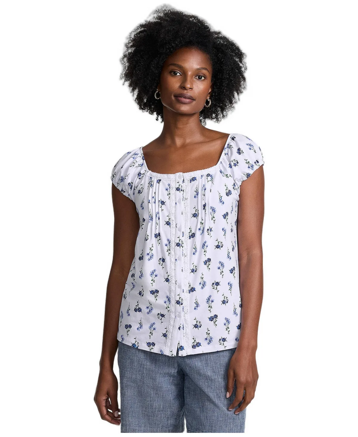 Sleeveless Lightweight Jersey Pintuck Button Front Blouse by Lands' End