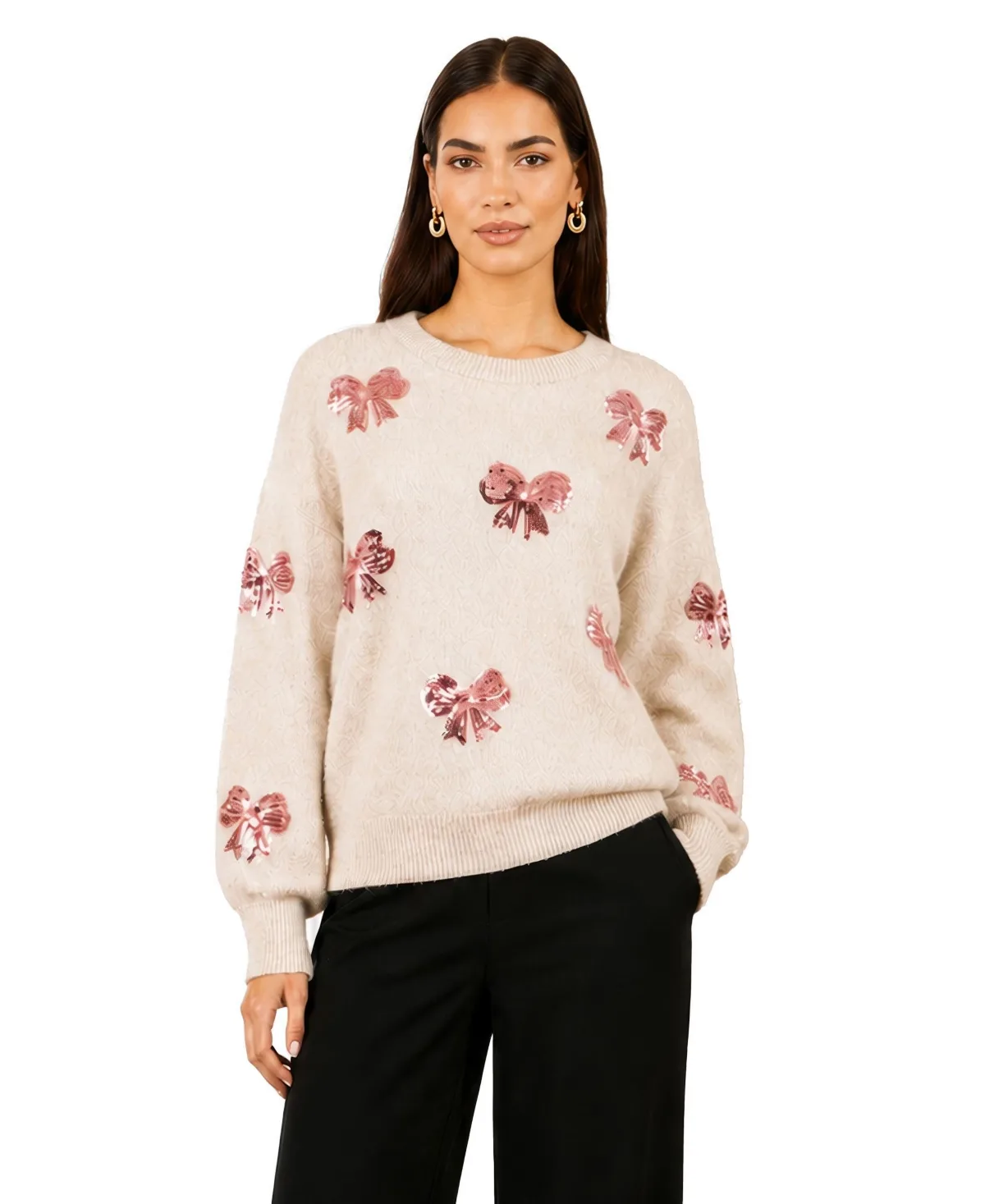 Relaxed Sequin Bow Sweater by Yumi