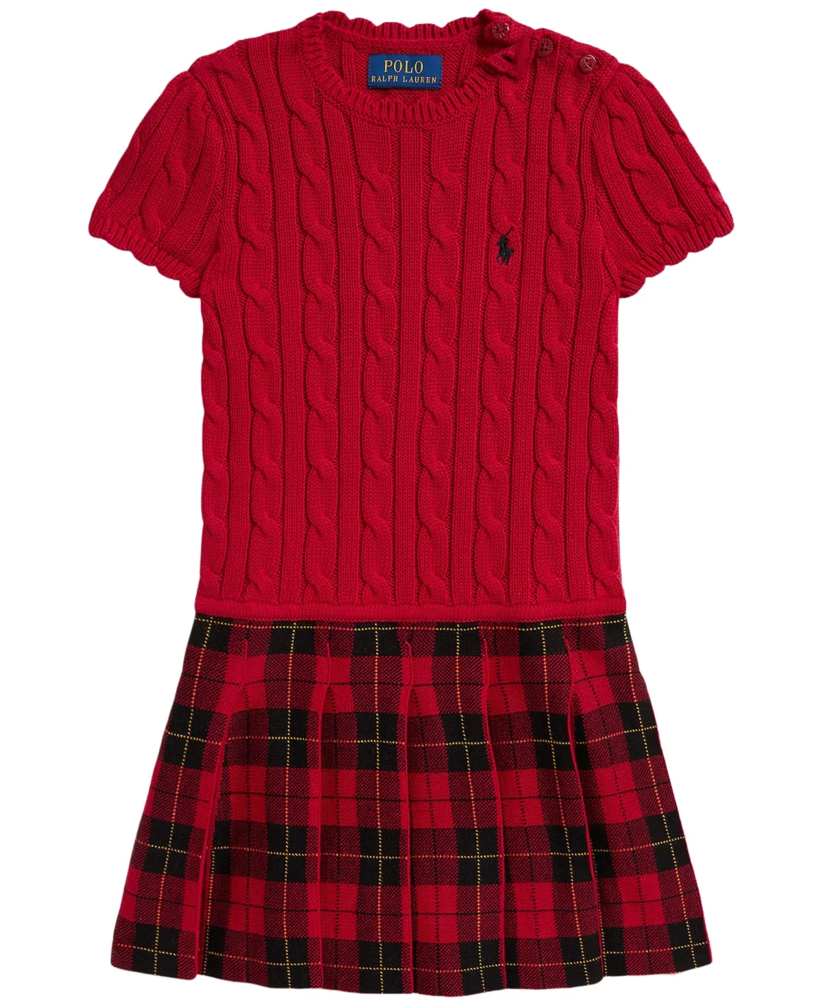 Plaid-Skirt Cotton Sweater Dress by Polo Ralph Lauren