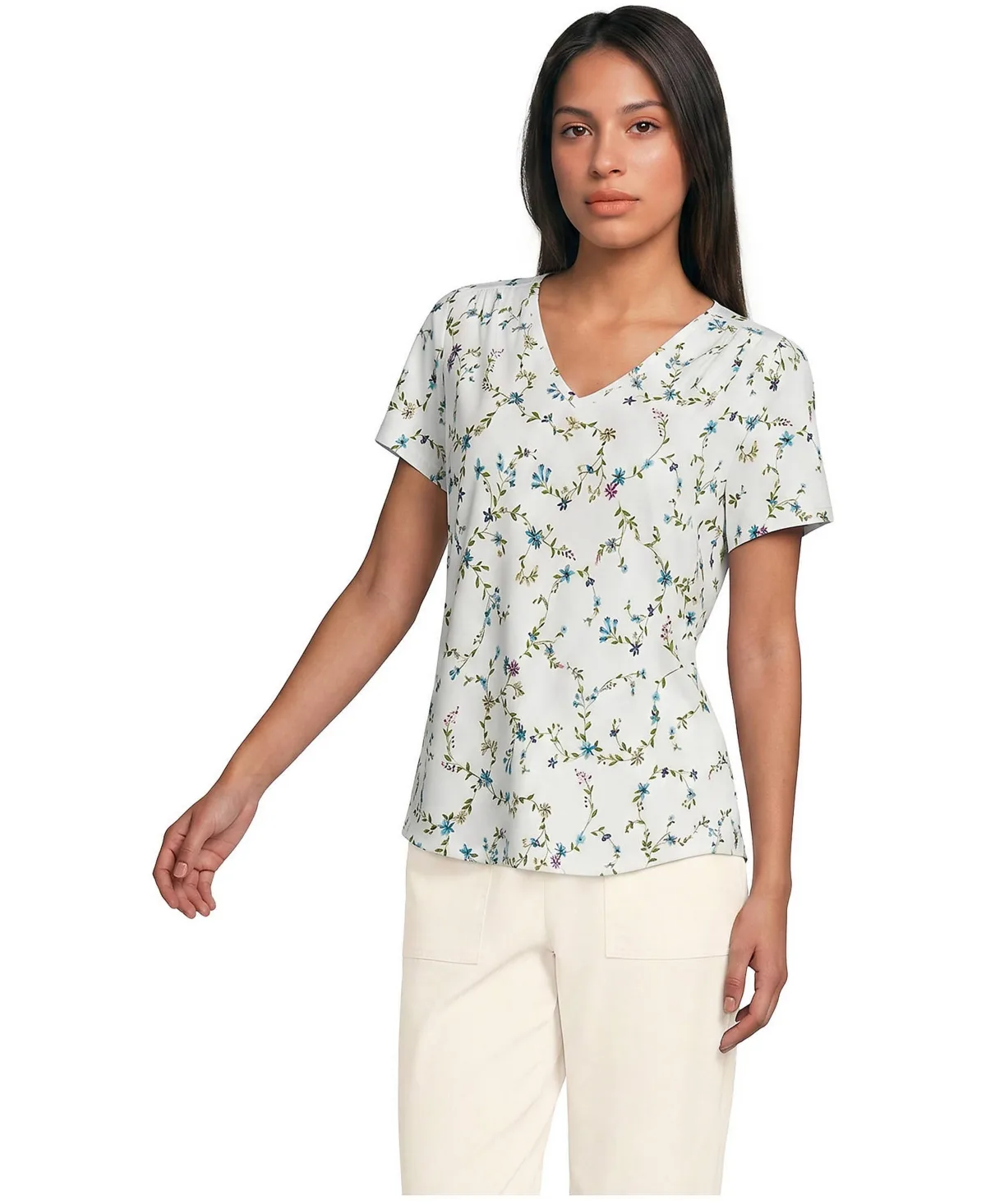 Short Sleeve Lightweight Jersey Gathered Shoulder T-Shirt