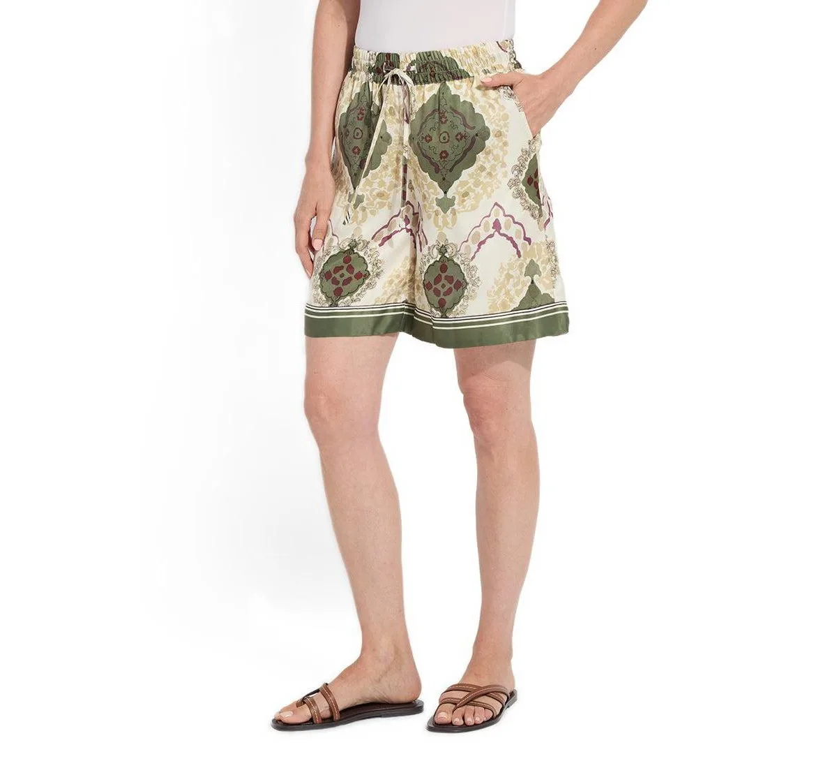 Adhara Satin Mid-Rise Wide-Leg Boxer Shorts, 7" Inseam by Lysse