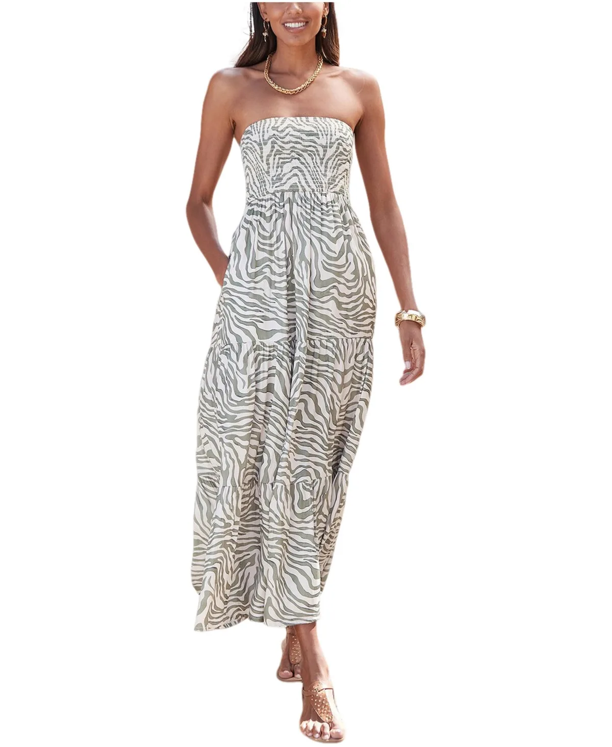 Animal Print Strapless A-Line Maxi Dress by Lascana