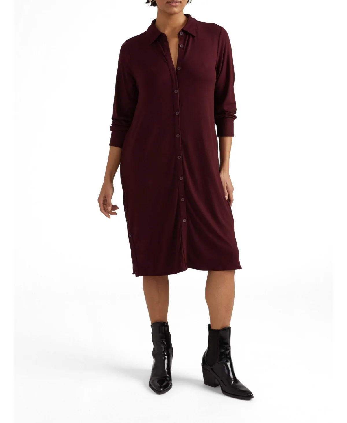 Marcie Long-Sleeve Collared Midi Dress