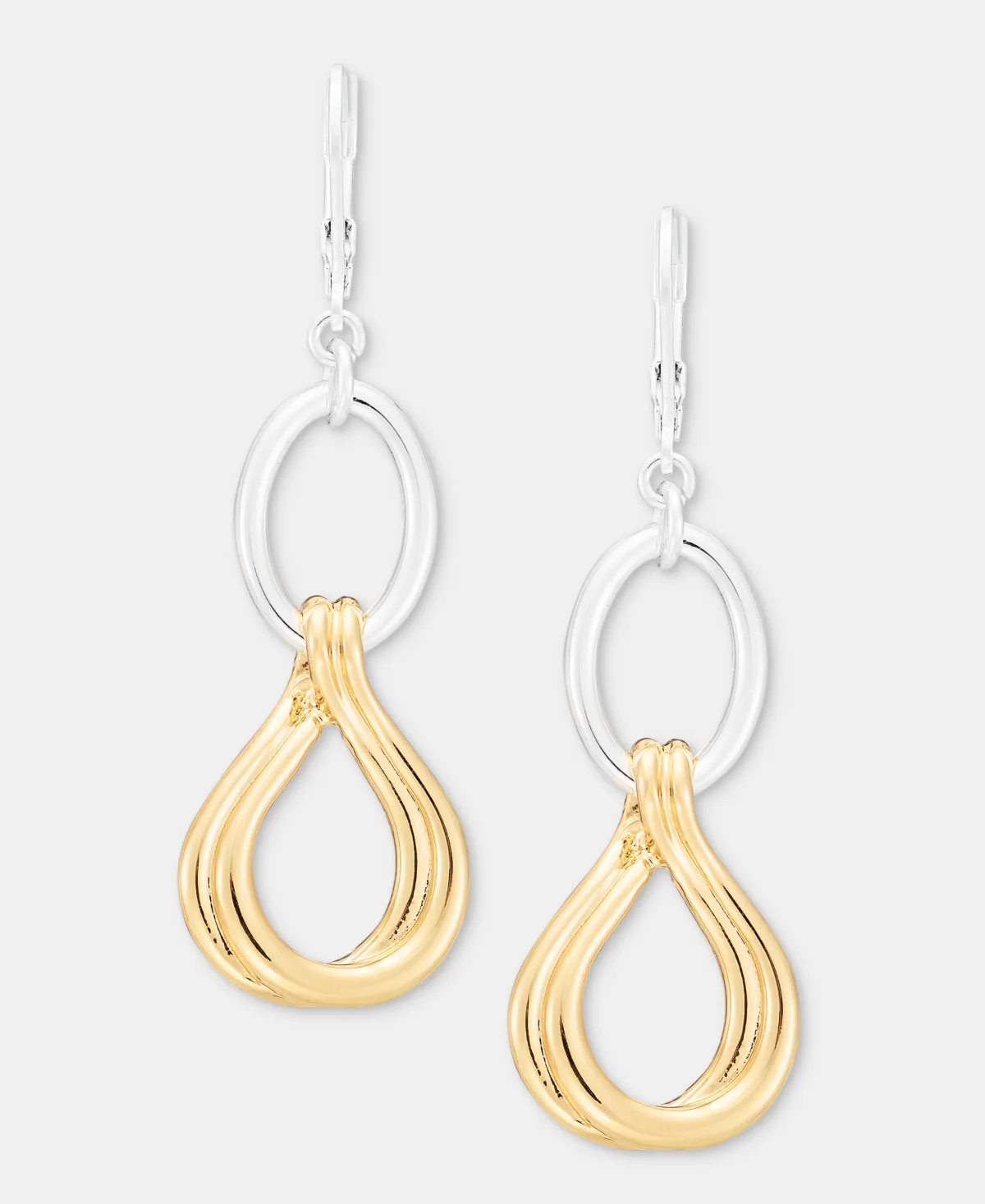 Two-Tone Twisted & Interlock Linear Dangle Earrings