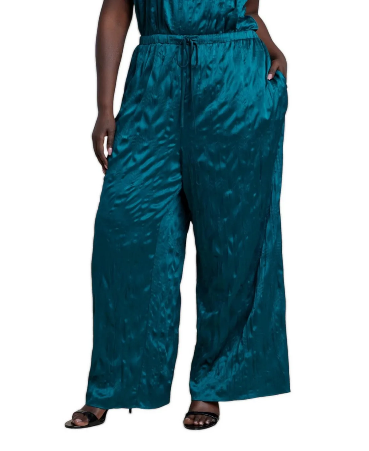 High-Rise Crinkle-Satin Wide-Leg Pants by Eloquii