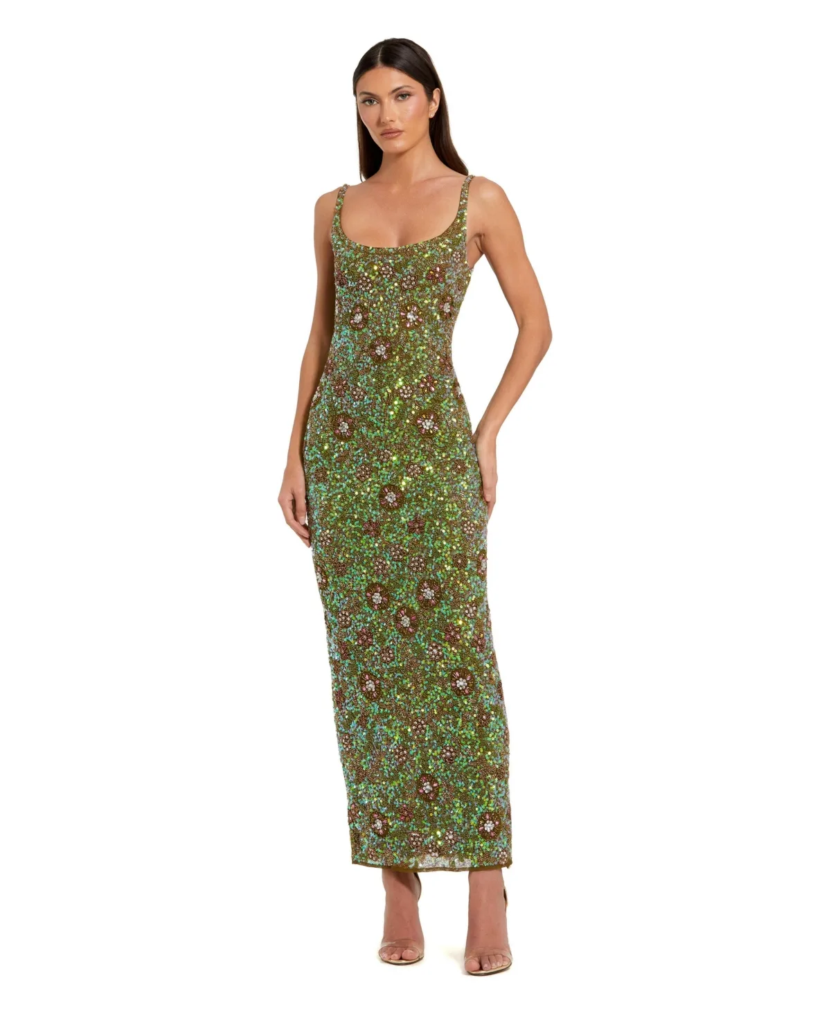 Sleeveless Hand Beaded Floral Midi Dress by M.A.C.