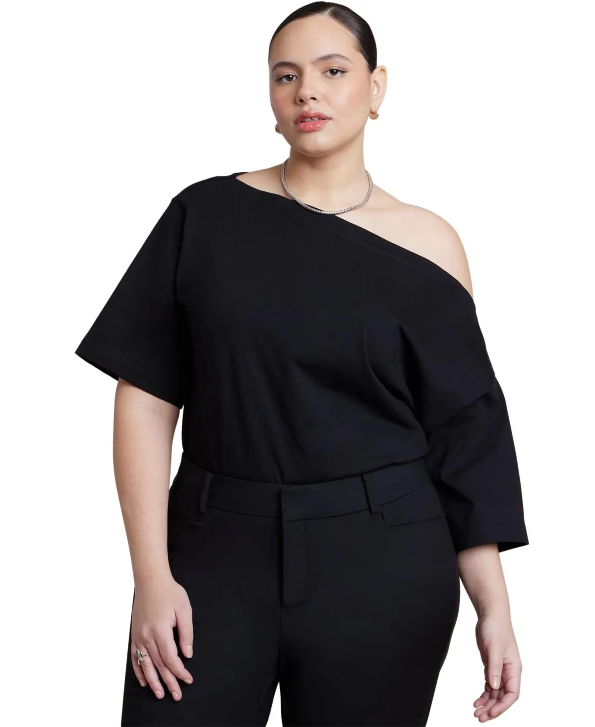Slouchy Oversized Dropped-Shoulder Boat-Neck Tee by Eloquii