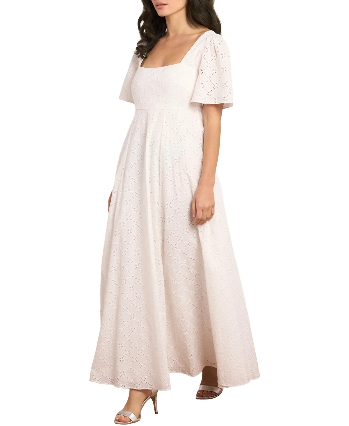 Marisol Square-Neck Short-Sleeve Cotton Broderie Gown