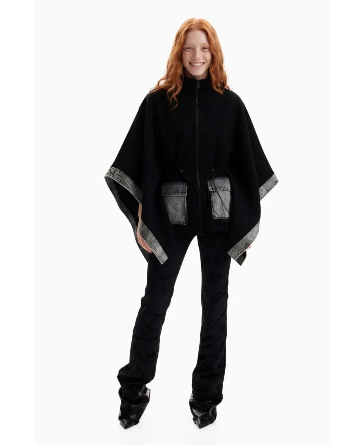 Contrast Denim Poncho by Desigual
