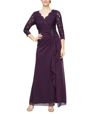 Lace Bodice Cascade Ruffle Gown by Alex Evenings