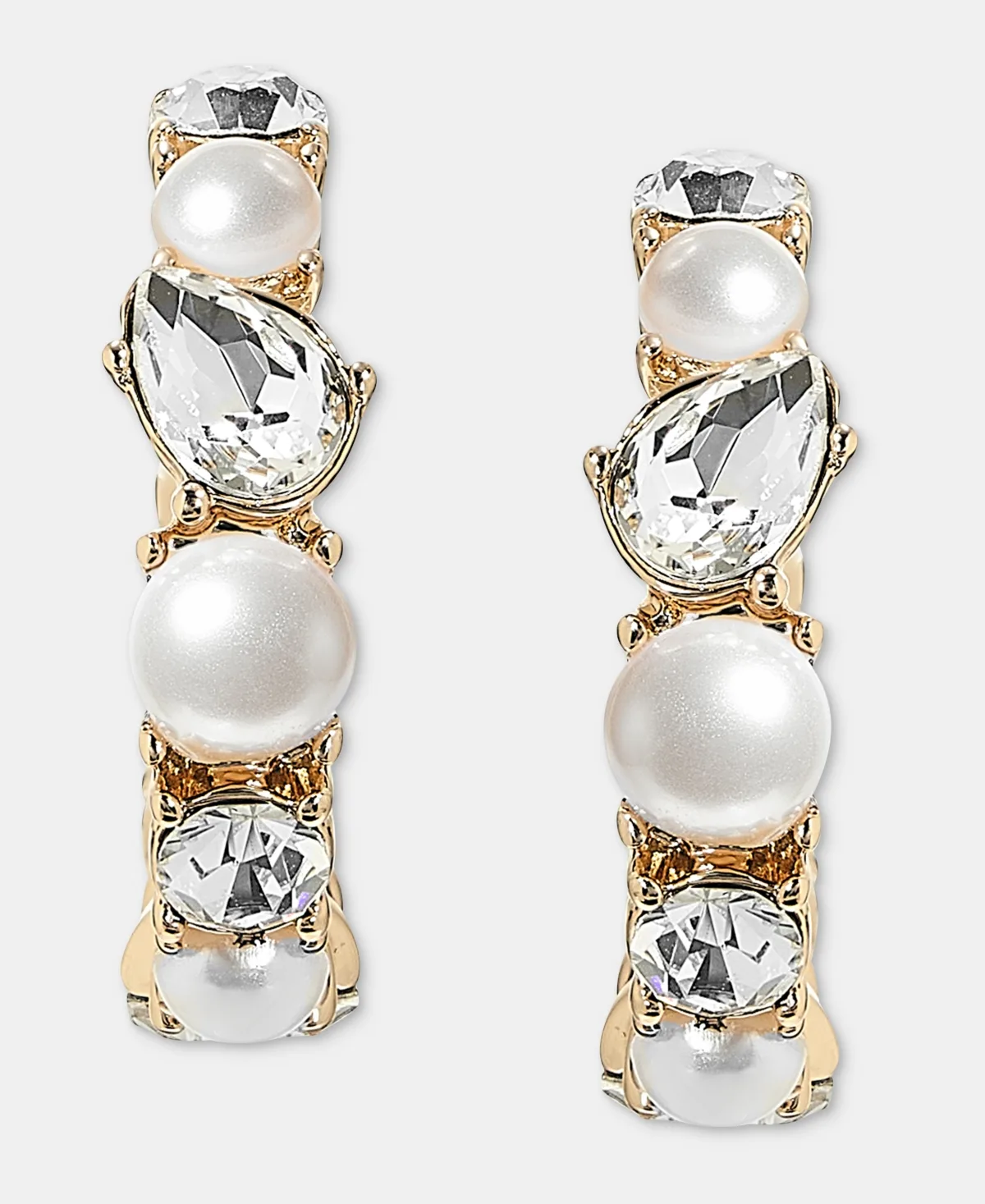 Gold-Tone Imitation Pearl & Glass Crystal C Hoop Earrings by Anne Klein