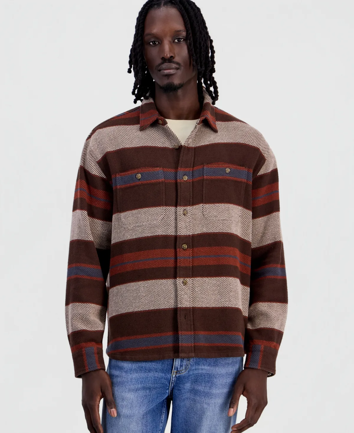 Jim Blanket Stripe Long-Sleeve Overshirt by Sun  Stone