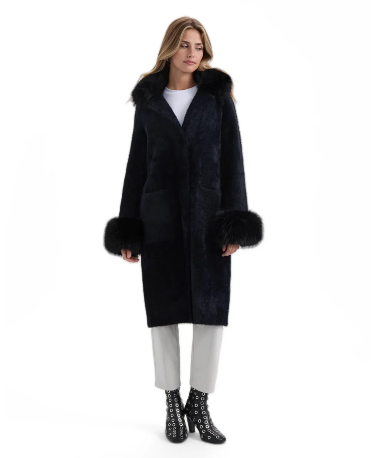Longline Coatigan with Removable Faux Fur Collar and Cuffs by Nvlt
